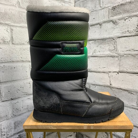 Vintage Snow Boots Mens 8 Black Green Faux Fur Lined Retro 80s Winter Apres Ski main image 14